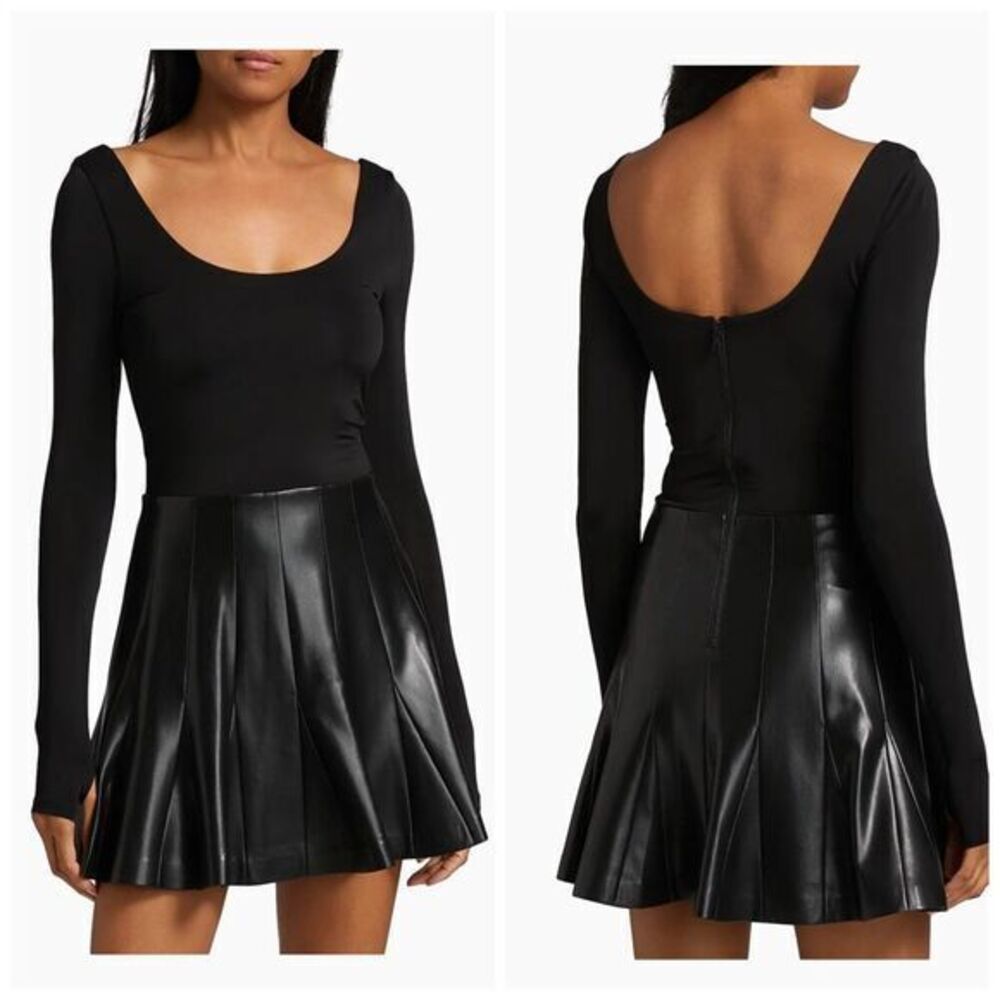 Alice + Olivia Womens Chara Long Sleeve Faux Leather Mini Dress Black Size 2